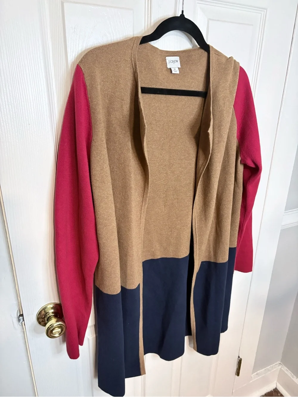 J.Crew Colorblock Longline Open Front Sweater Cardigan Size M 100% Cotton